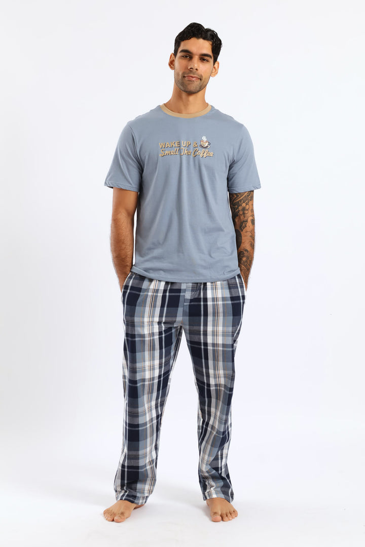 Wake Up & Smell Coffee Pyjama Tee - Blue