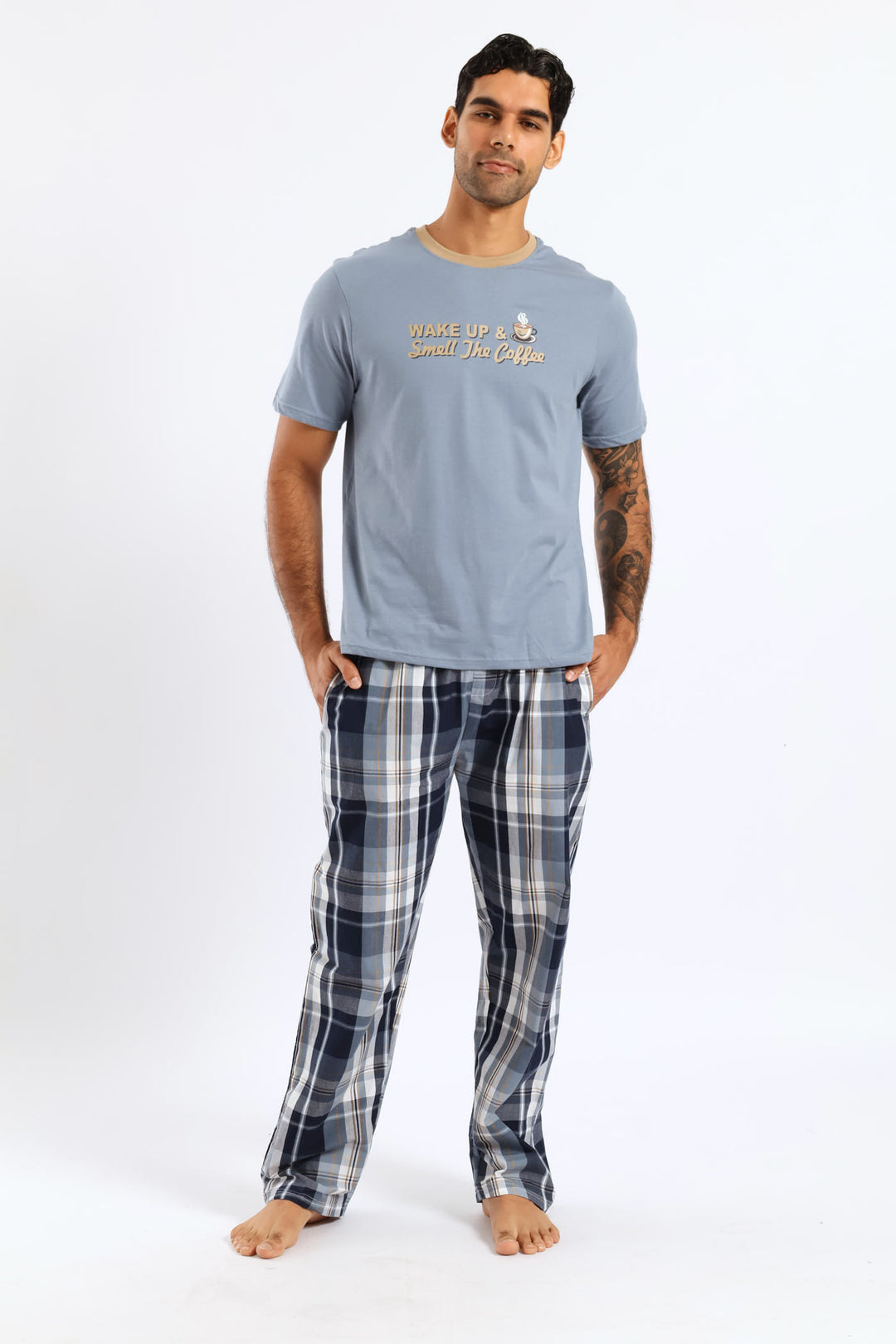Check Woven Pyjama Long Pants - Blue