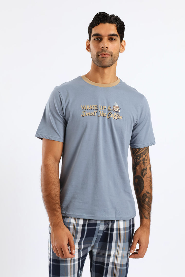 Wake Up & Smell Coffee Pyjama Tee - Blue