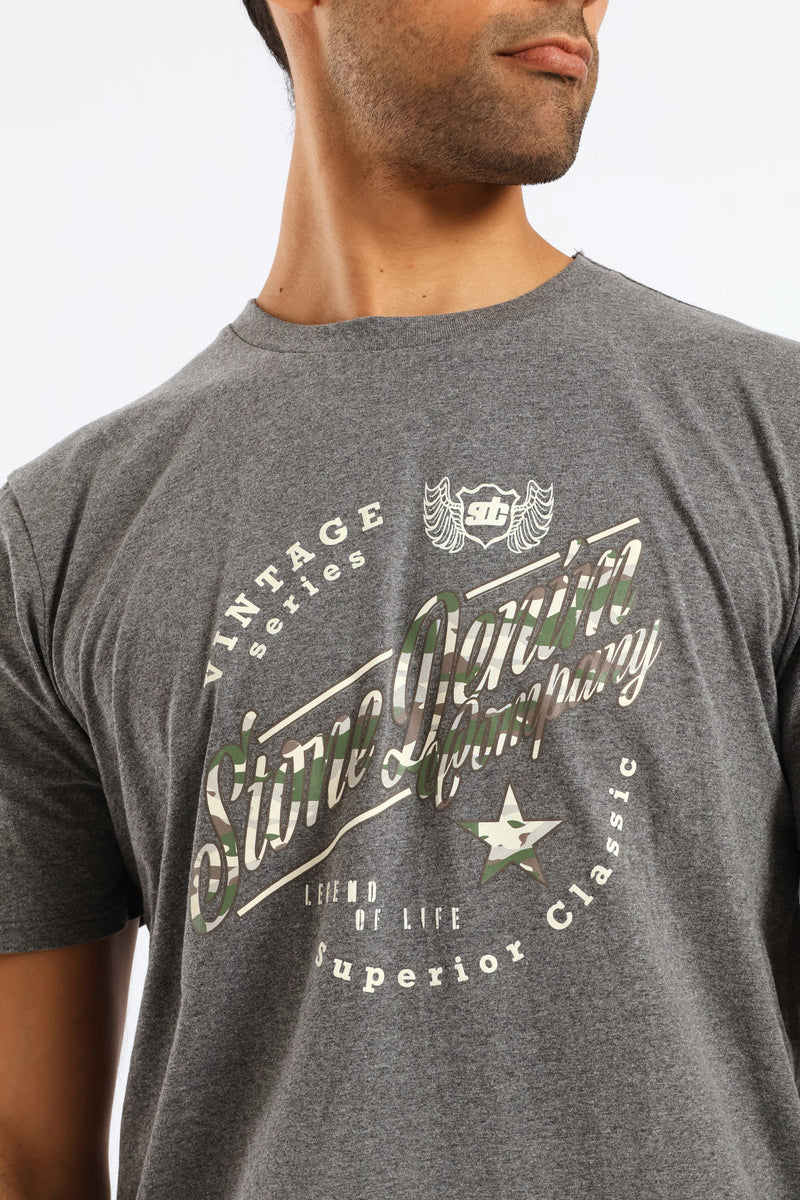 Vintage Legend Tee - Charcoal Melange