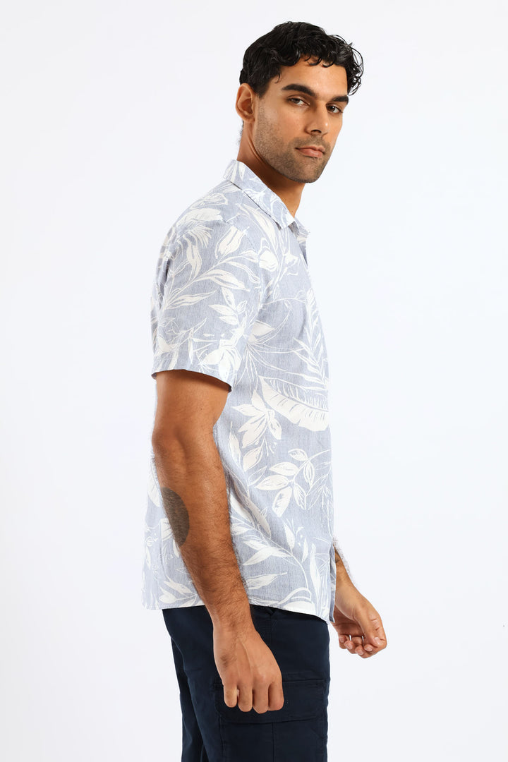 Tropical Leaf Resort Shirt - Light Blue