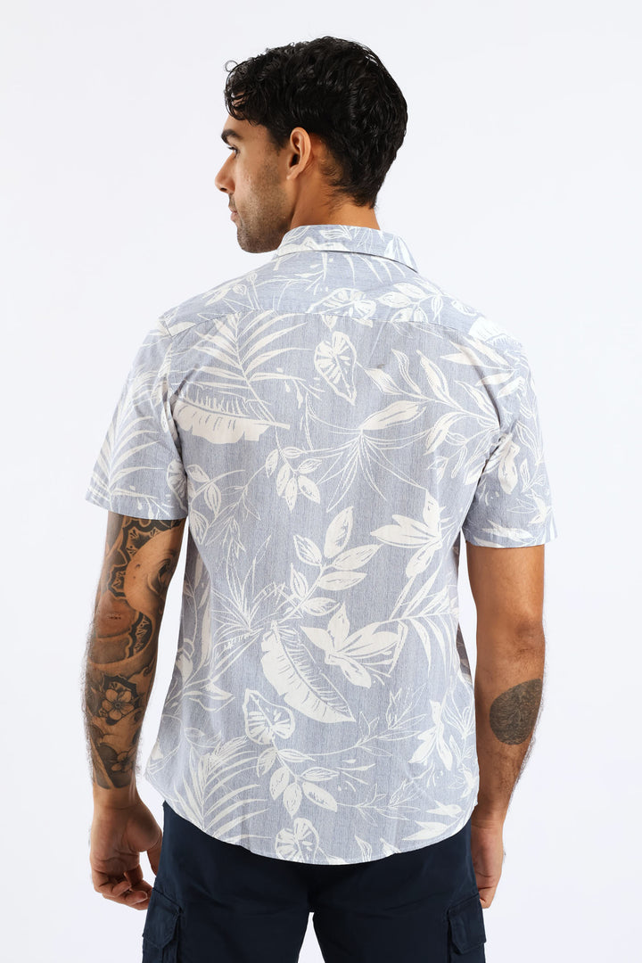 Tropical Leaf Resort Shirt - Light Blue