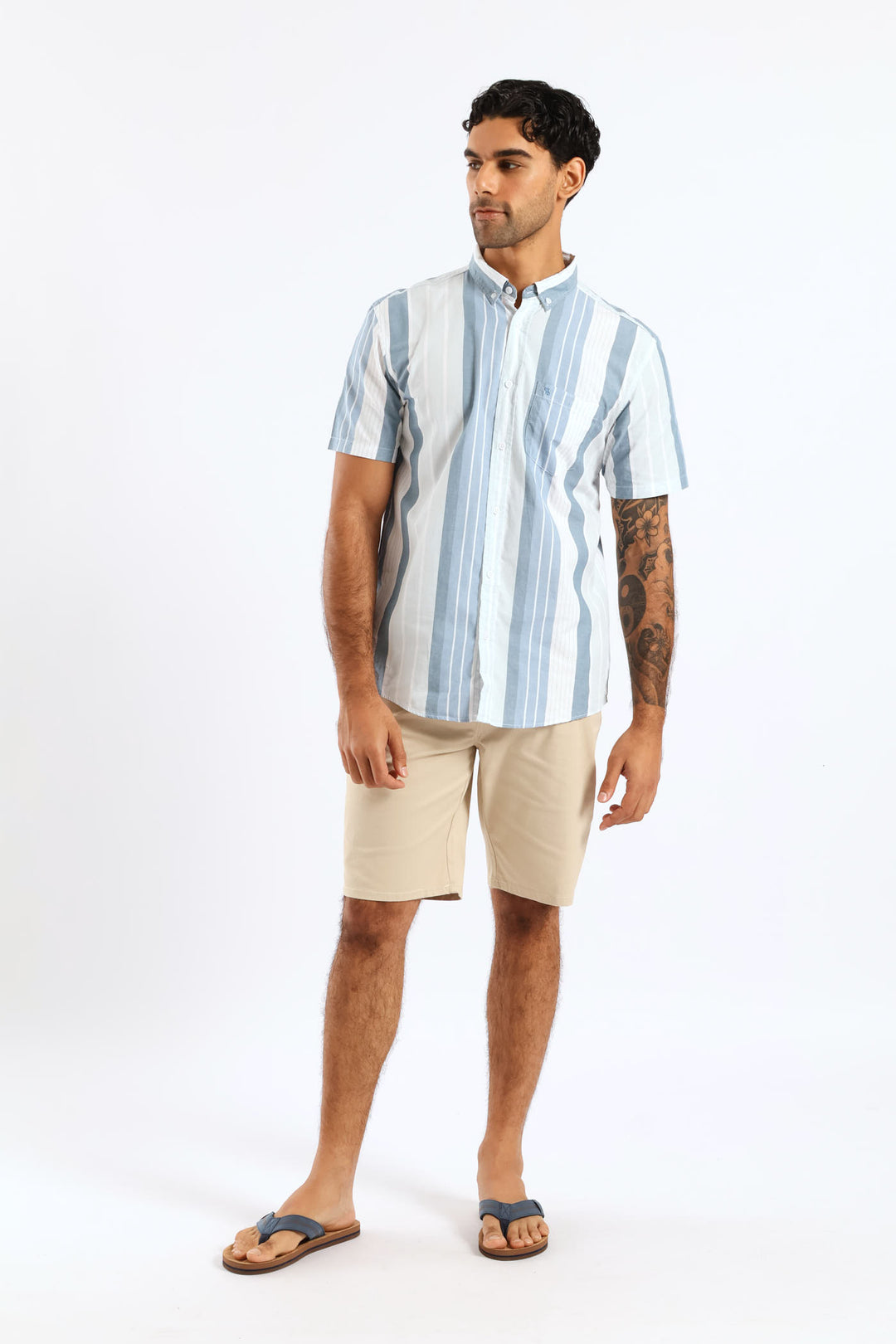 Stripe Button Down Shirt - White/Blue