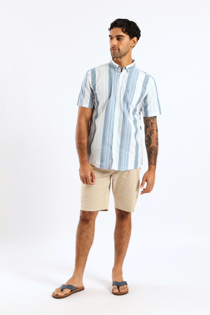 Stripe Button Down Shirt - White/Blue