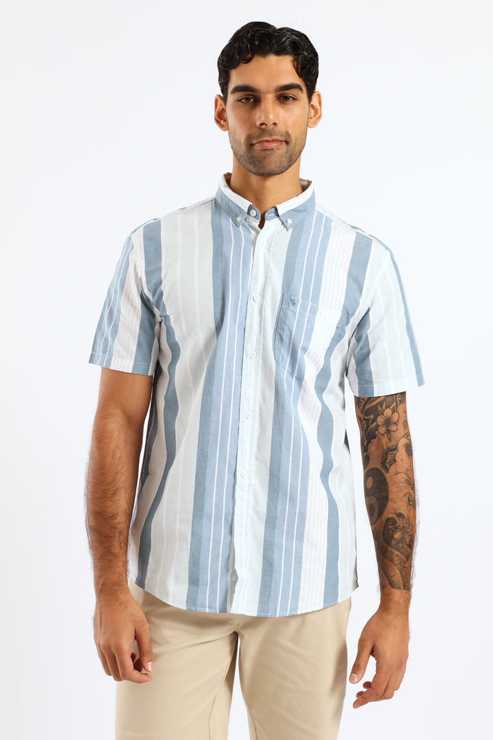 Stripe Button Down Shirt - White/Blue