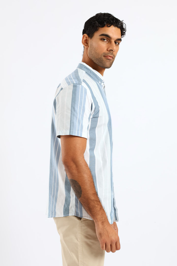 Stripe Button Down Shirt - White/Blue