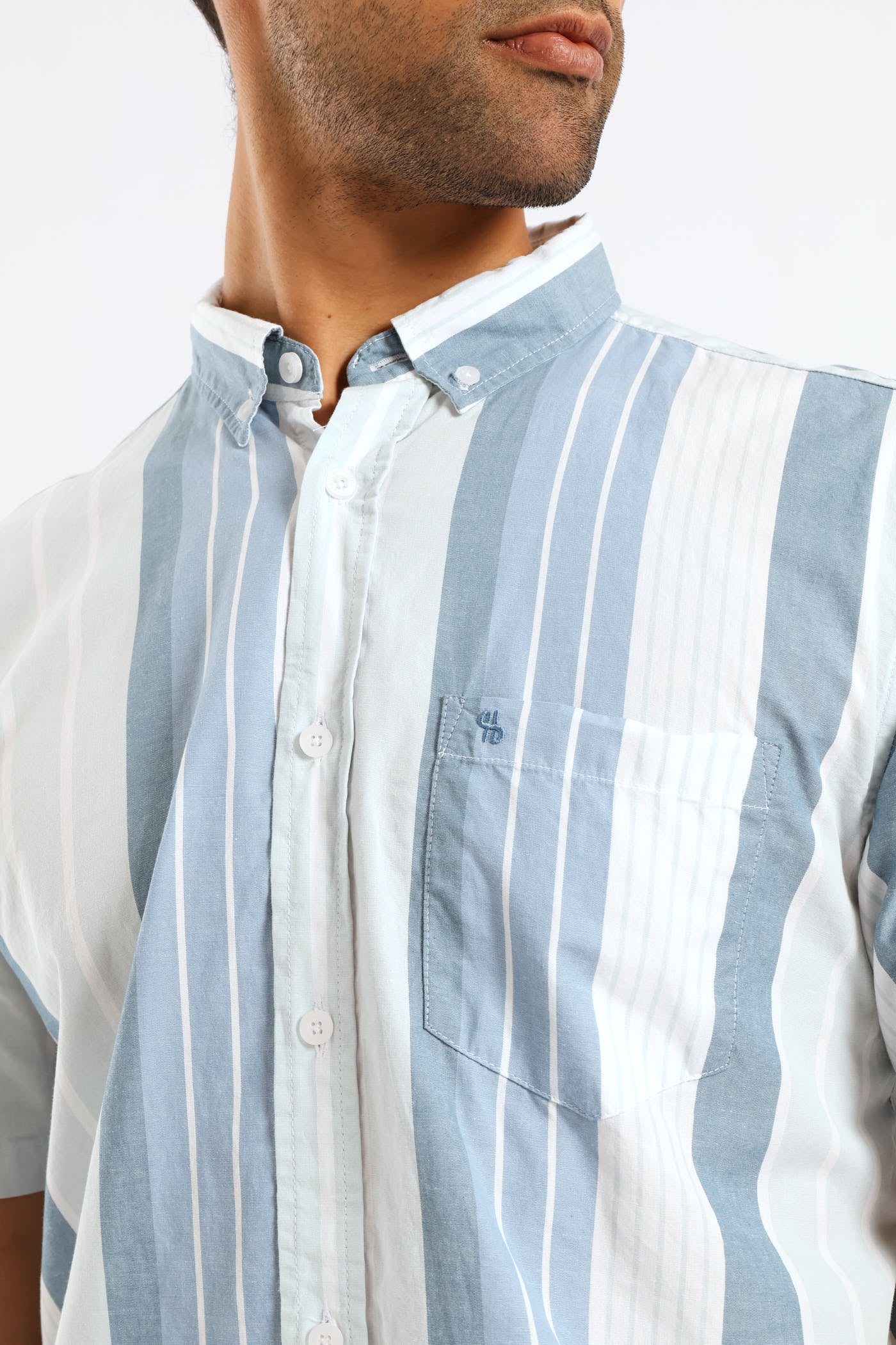 Mens Stripe Button Down Shirt - White/Blue – Edgars