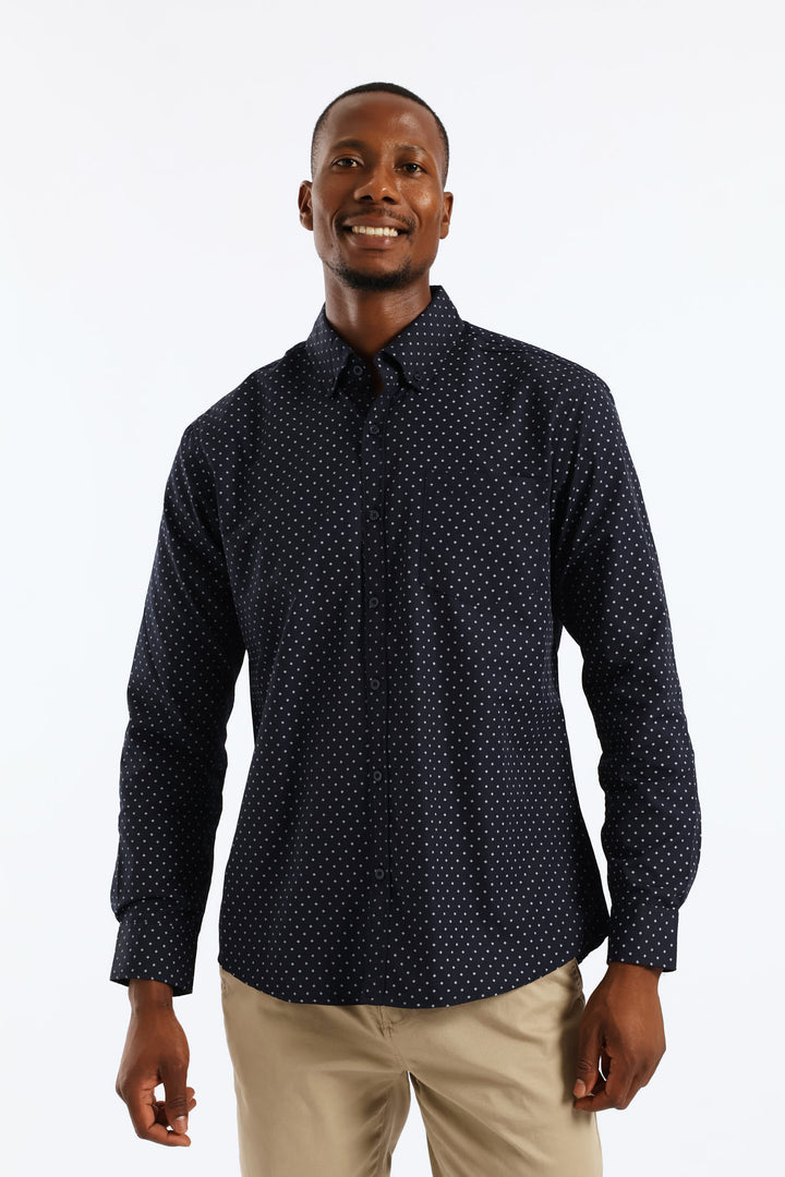 Knot Print Button Down Shirt - Navy