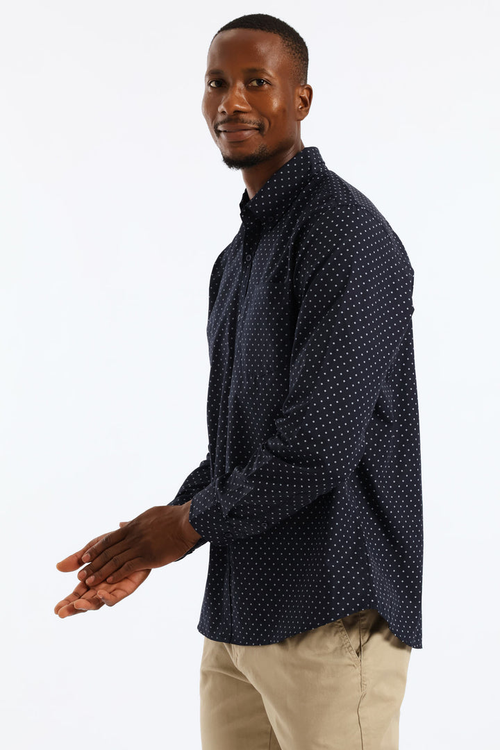 Knot Print Button Down Shirt - Navy