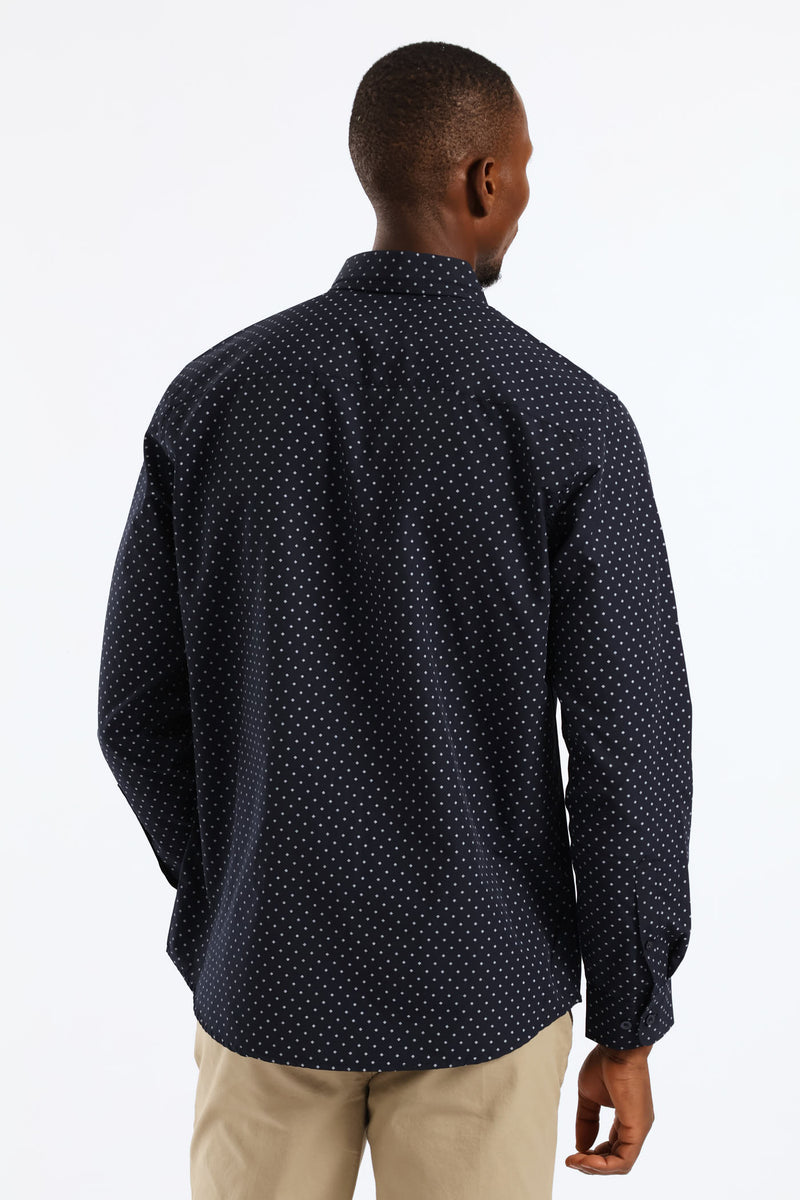 Knot Print Button Down Shirt - Navy