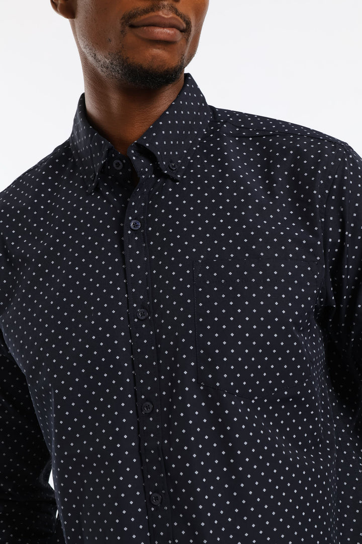 Knot Print Button Down Shirt - Navy