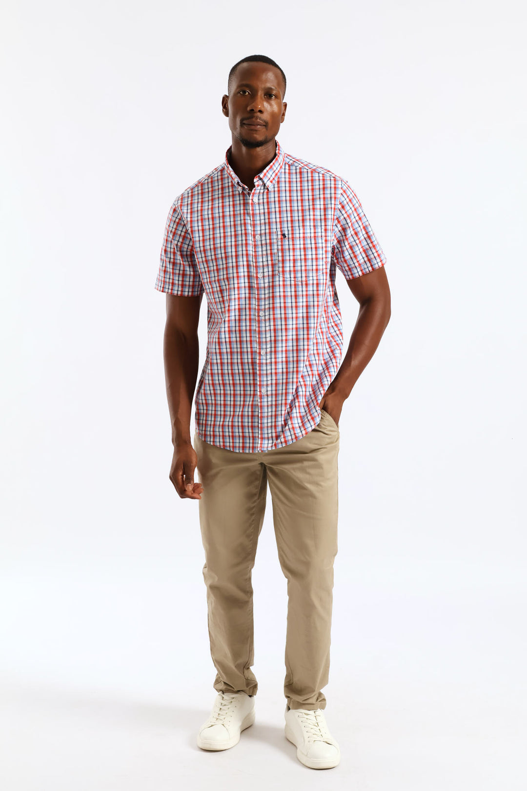 Check Button Down Shirt - Red/Navy/White