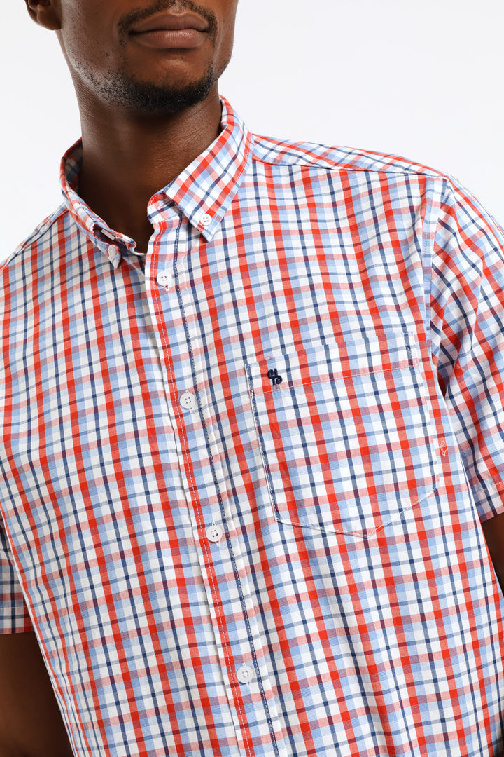 Check Button Down Shirt - Red/Navy/White