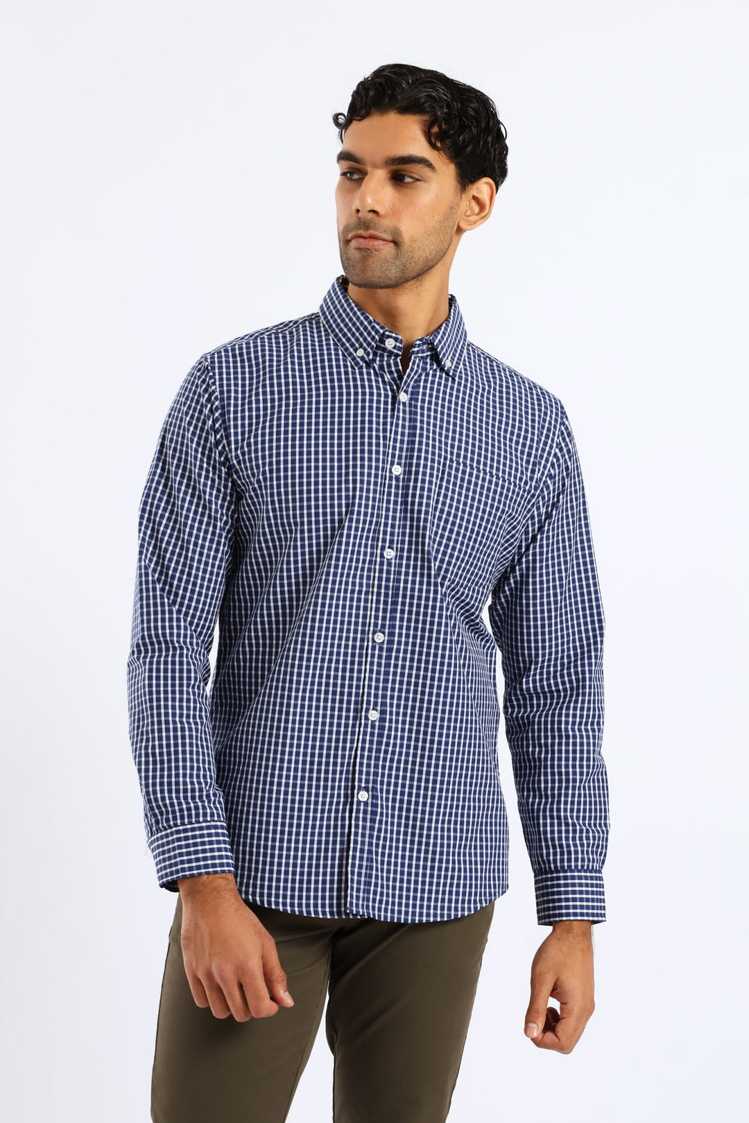 Check Button Down Shirt - White/Blue