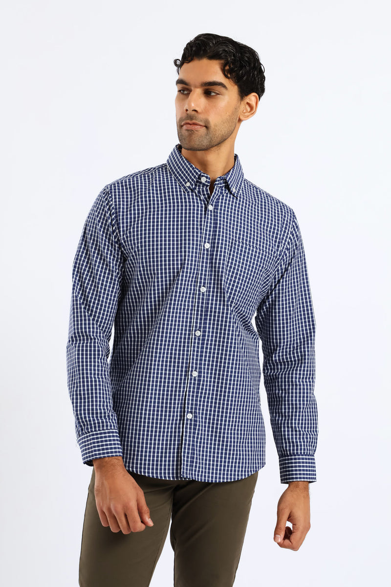 Check Button Down Shirt - White/Blue