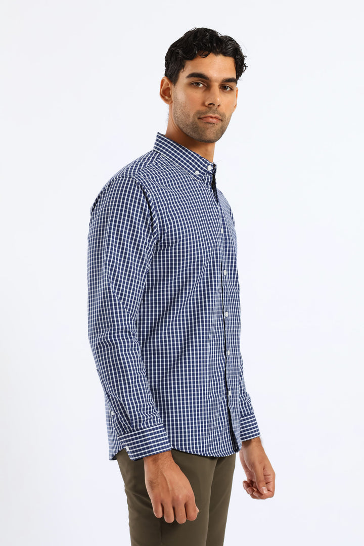 Check Button Down Shirt - White/Blue