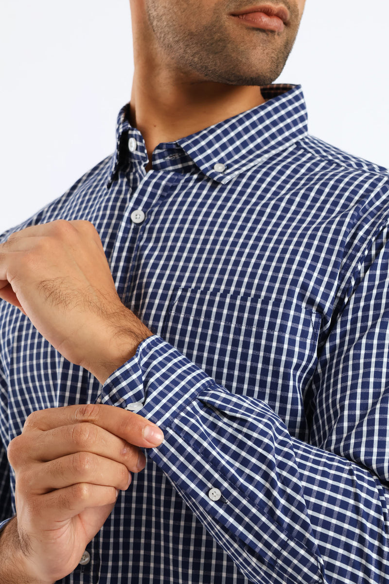 Check Button Down Shirt - White/Blue