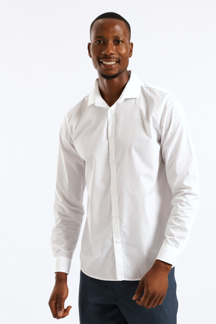 Slim Easy Care Long Sleeve Shirts - White