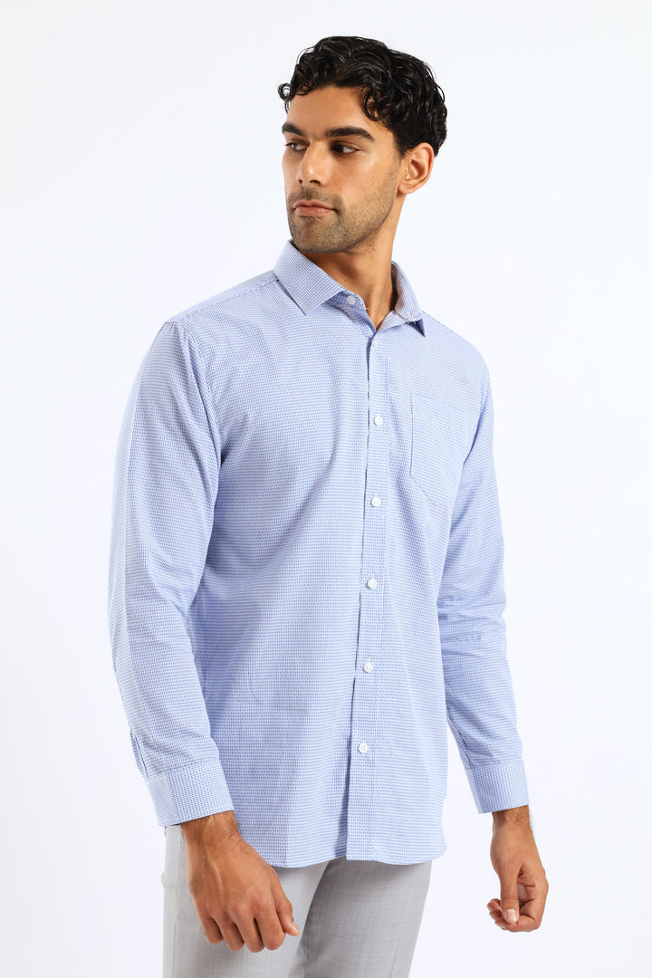 Regular Artisinal Puff Textured Shirt - White/Blue