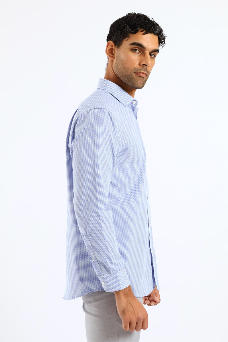 Regular Artisinal Puff Textured Shirt - White/Blue
