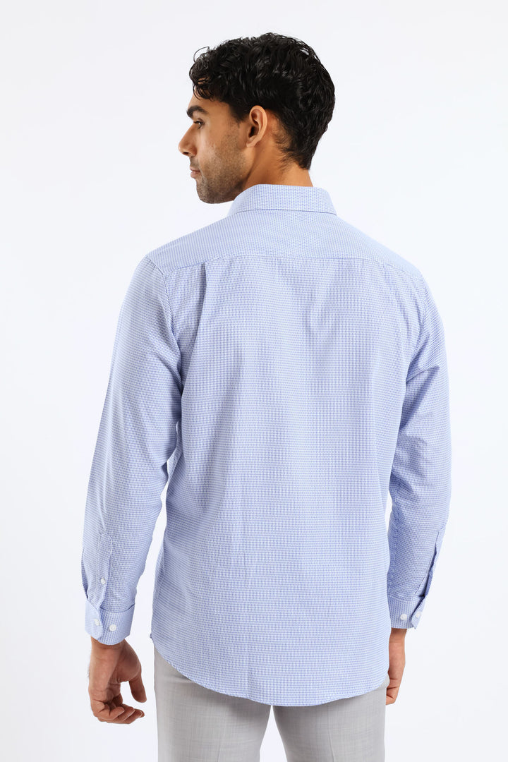 Regular Artisinal Puff Textured Shirt - White/Blue