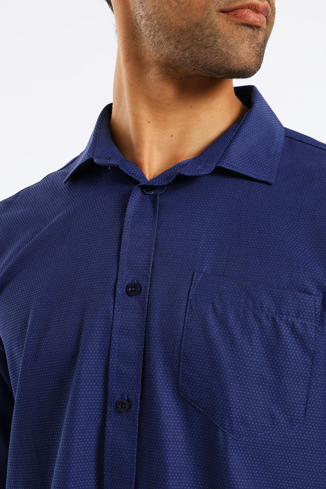 Spot Textured Long Sleeve Shirt - Dark Blue