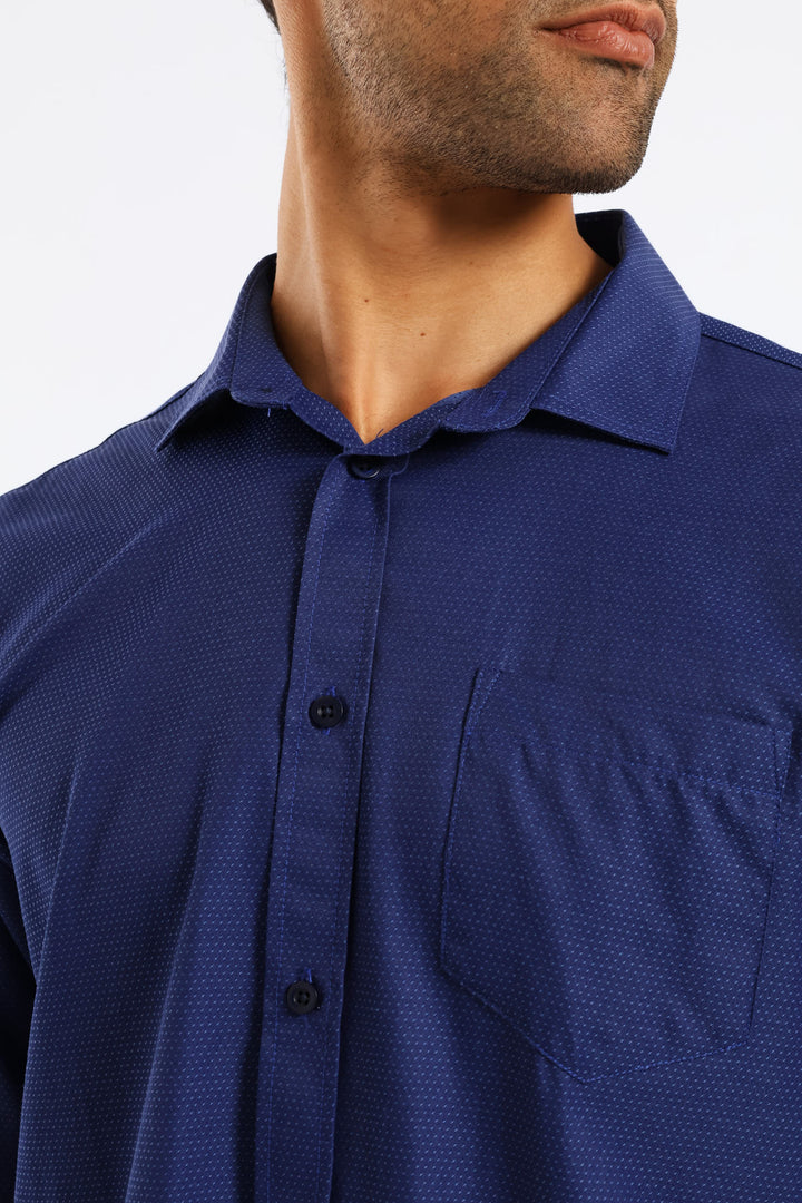 Spot Textured Long Sleeve Shirt - Dark Blue