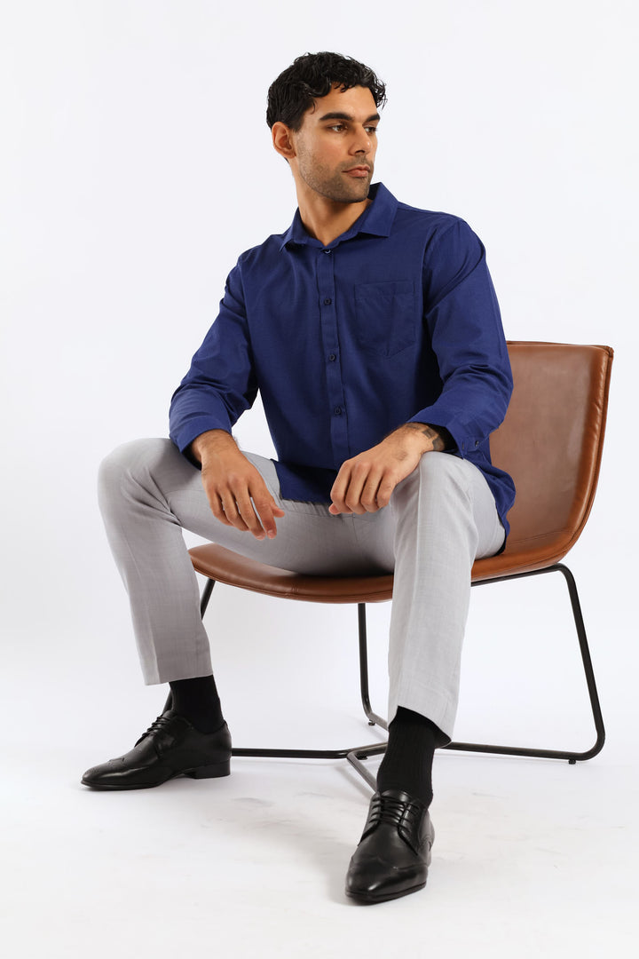 Spot Textured Long Sleeve Shirt - Dark Blue
