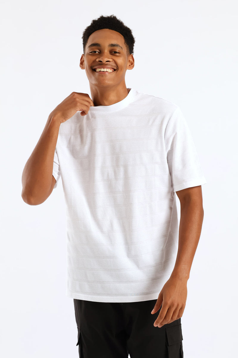 Basic Stripe Waffle Tee - White
