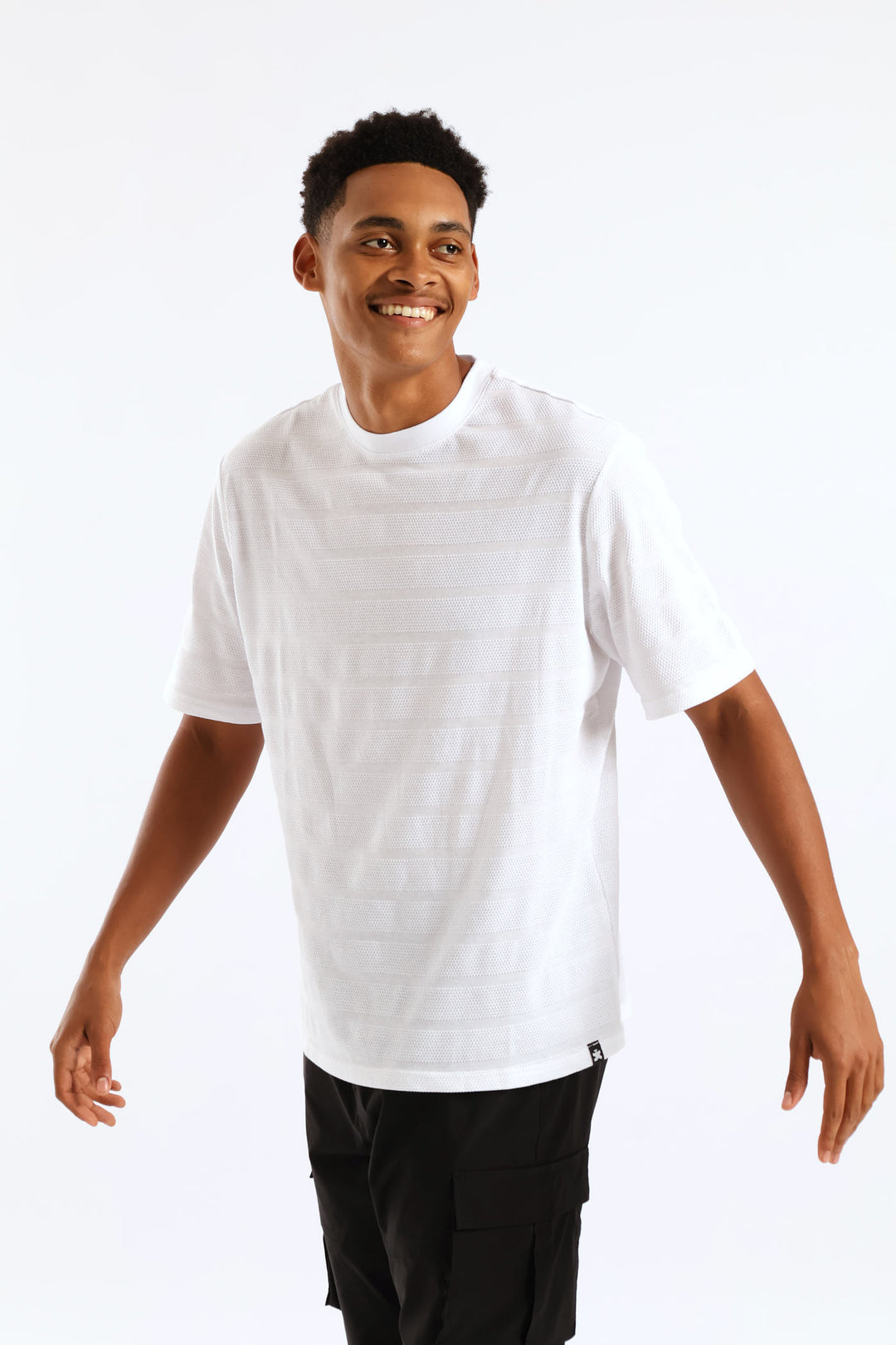 Basic Stripe Waffle Tee - White