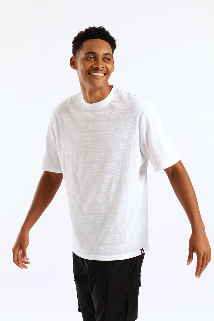 Basic Stripe Waffle Tee - White