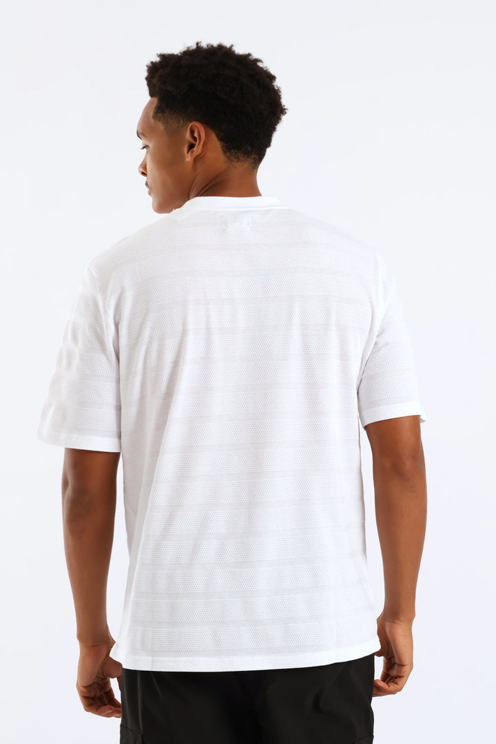 Basic Stripe Waffle Tee - White