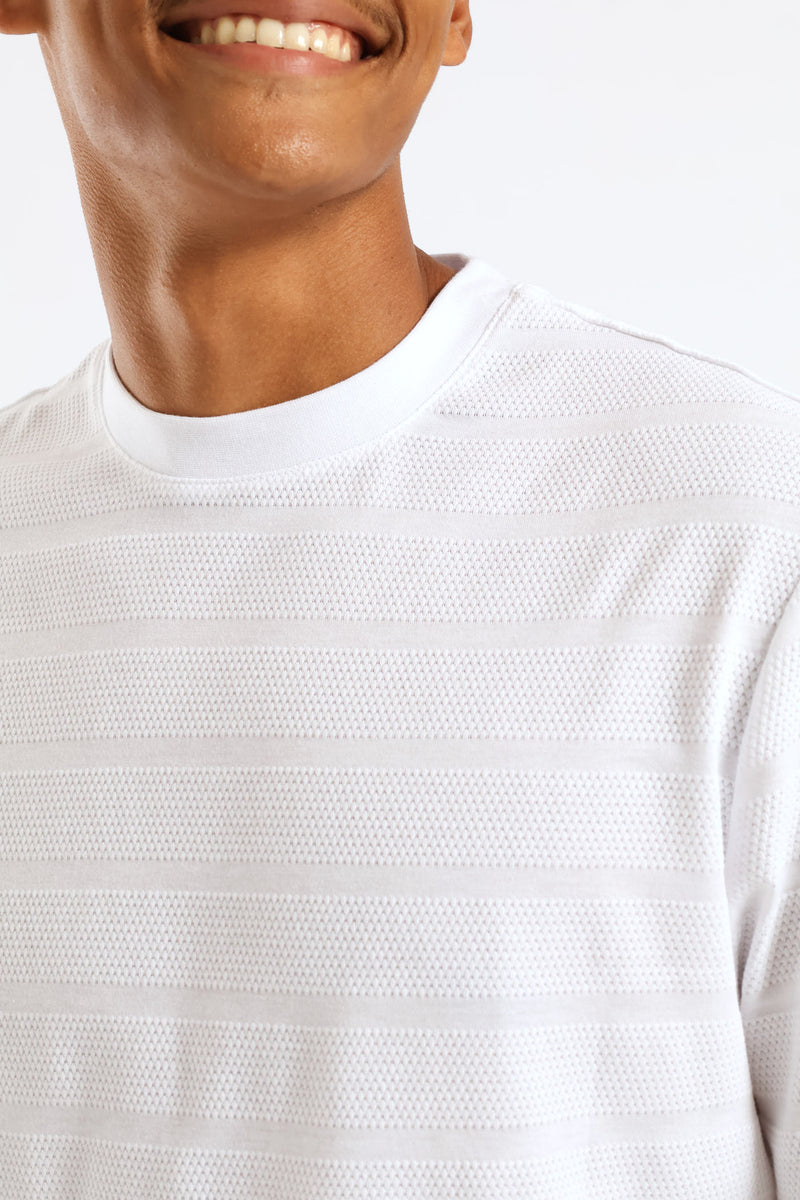 Basic Stripe Waffle Tee - White