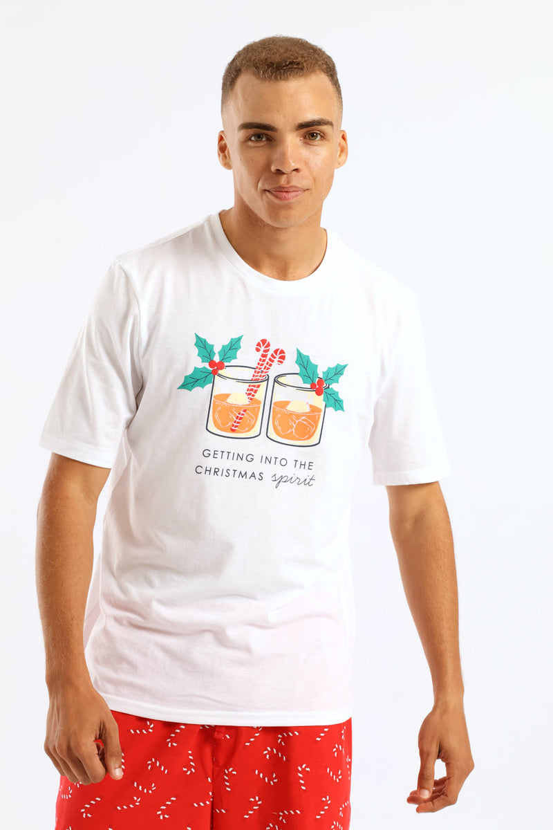 Christmas Print Knit Tee - White