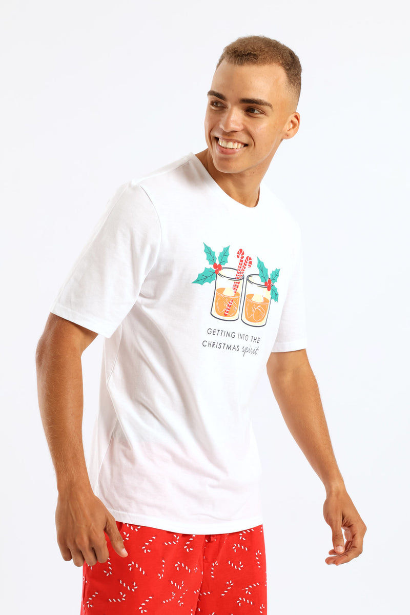 Christmas Print Knit Tee - White