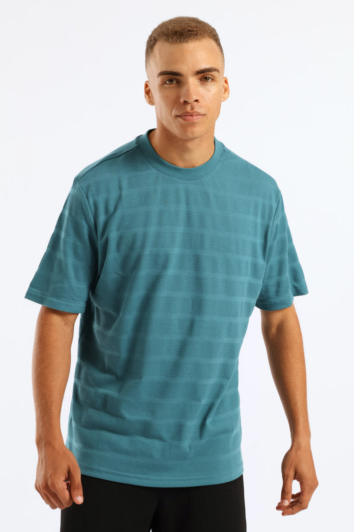 Basic Stripe Waffle Tee - Teal
