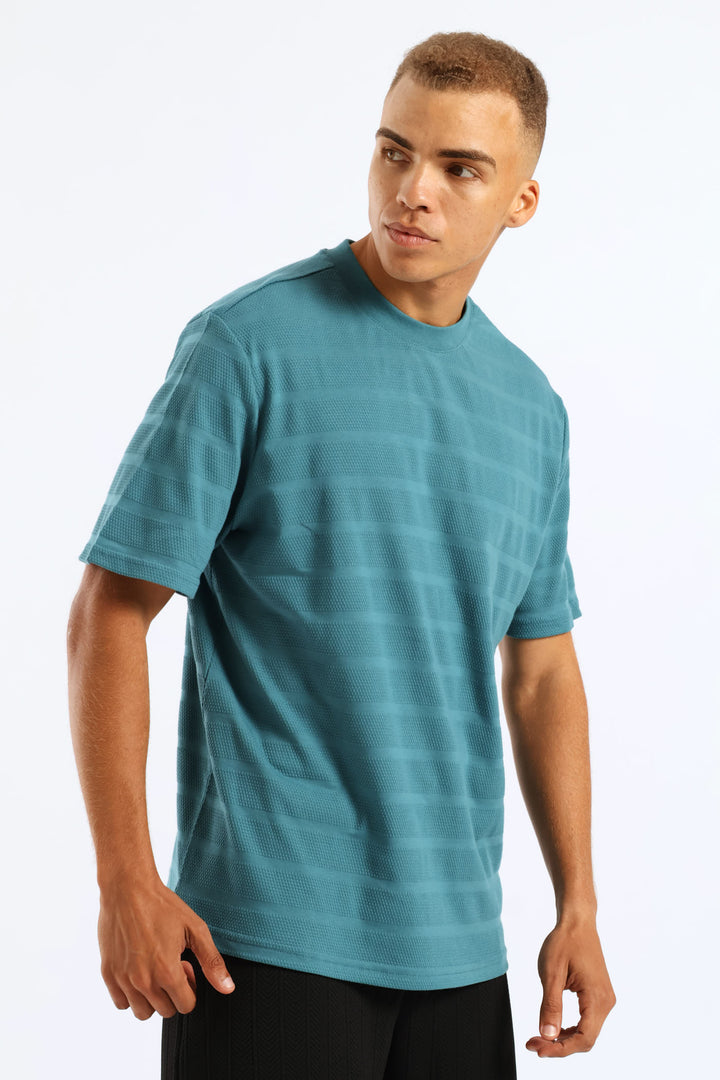 Basic Stripe Waffle Tee - Teal