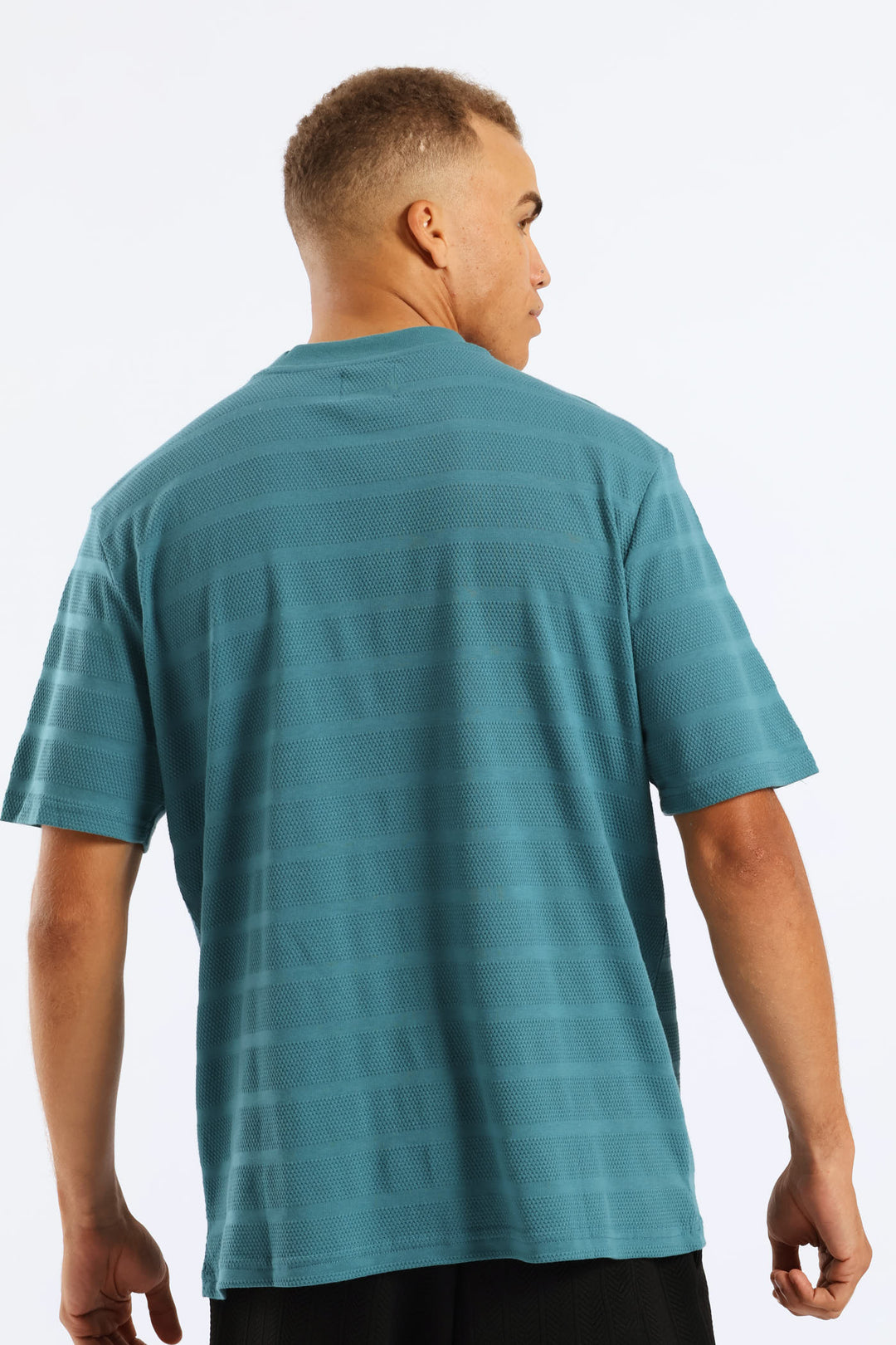 Basic Stripe Waffle Tee - Teal