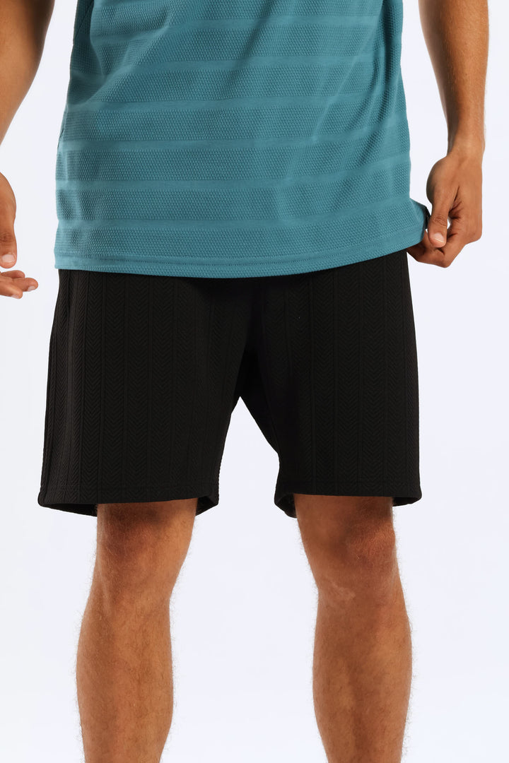 Textured Stretch Shorts - Black