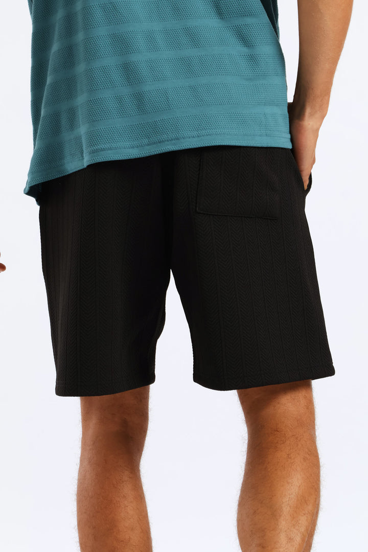 Textured Stretch Shorts - Black
