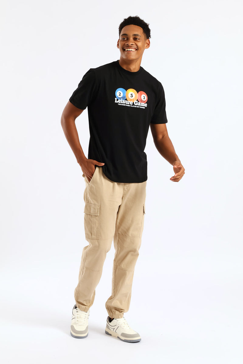 Billiards Front Print Tee - Black