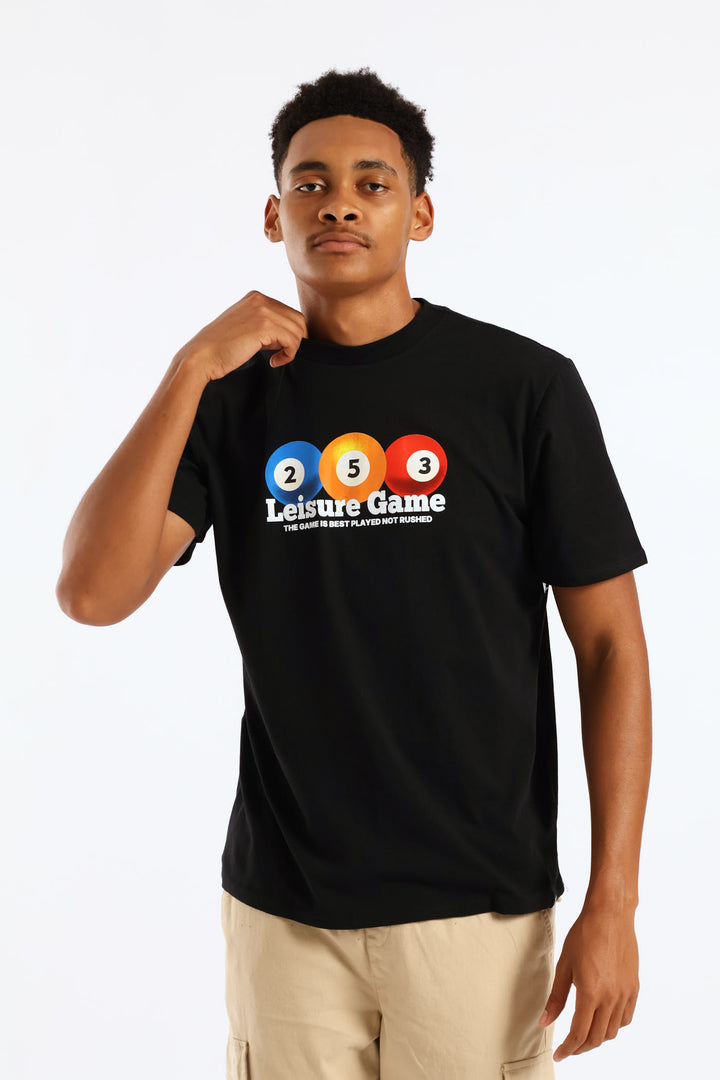 Billiards Front Print Tee - Black