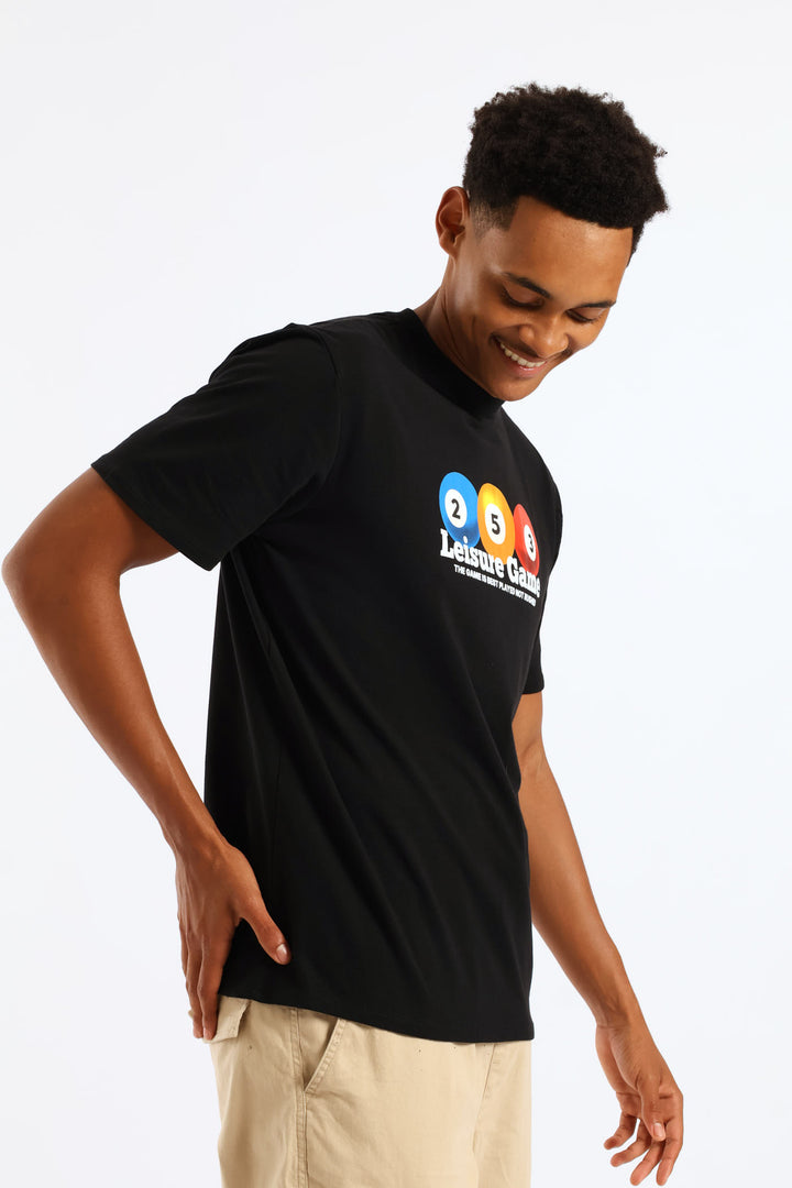 Billiards Front Print Tee - Black