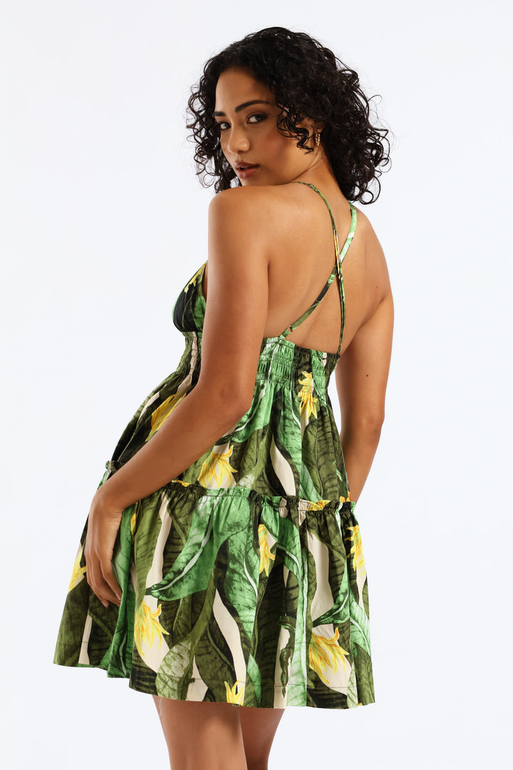 Tropical Smock Babydoll Dress - Green