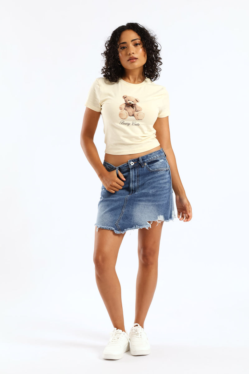 Abraised Raw Hem Denim Mini Skirt - Salty Dark Wash