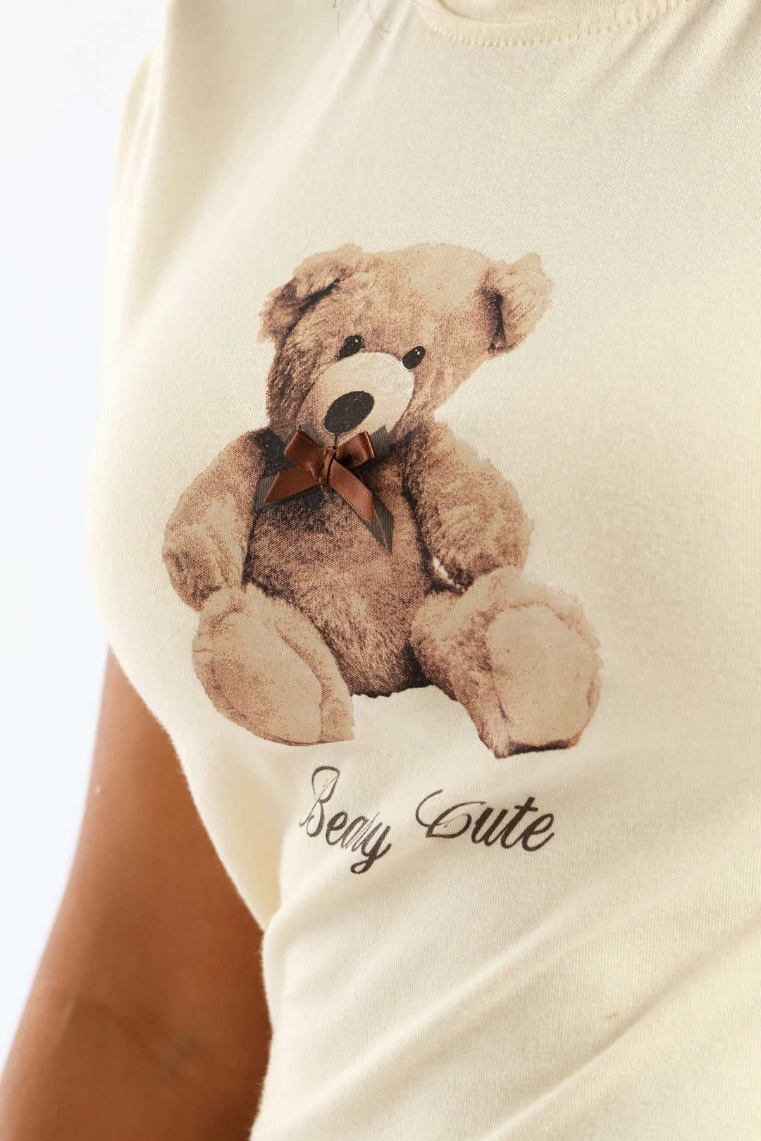 Teddy Bow Baby Tee - Light Yellow