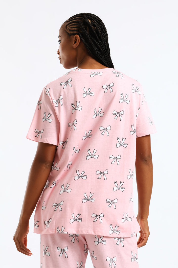 Short Sleeve Bows Tee - Pink