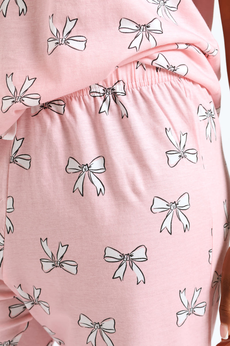Short Sleeve Bows Tee - Pink