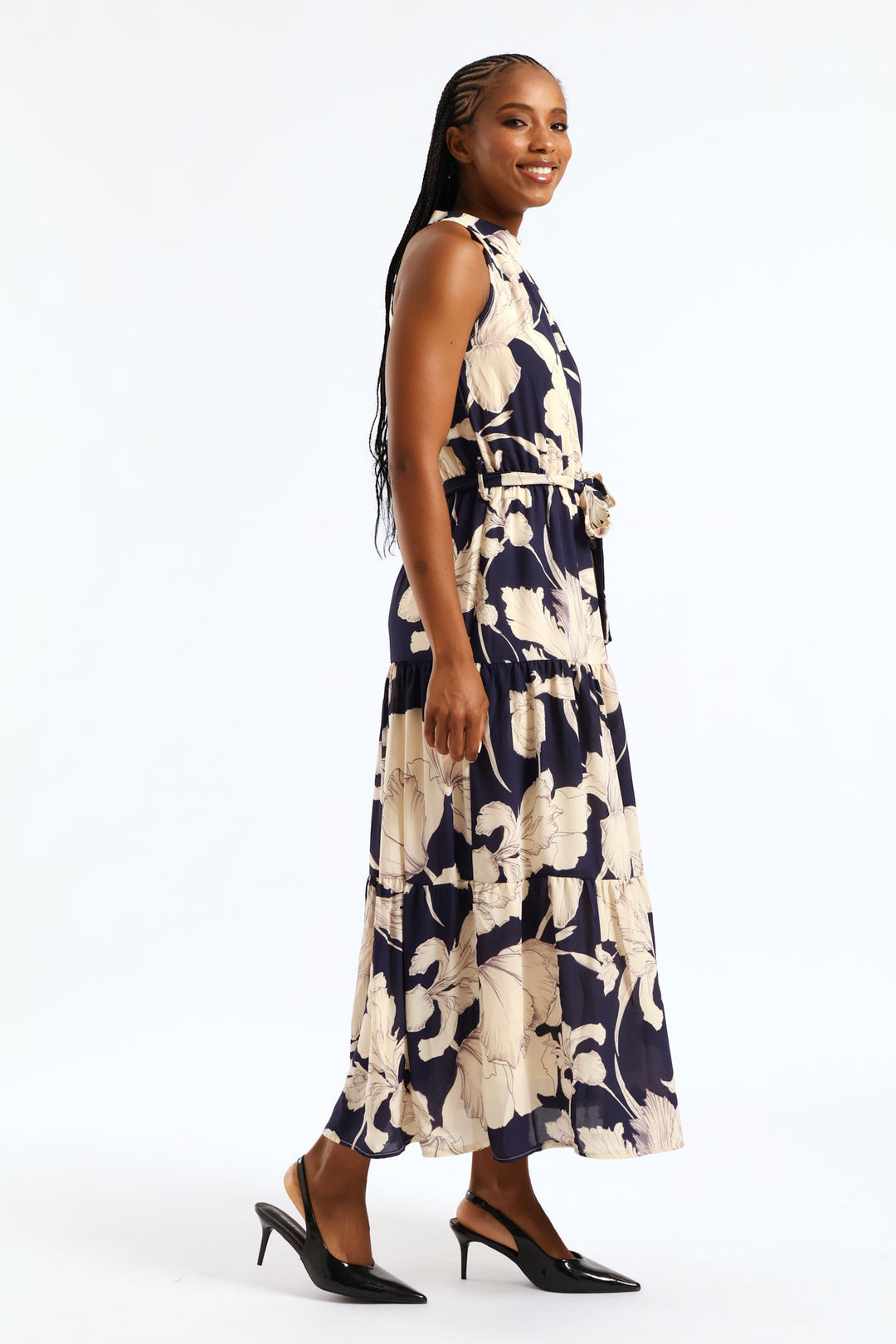 Halter Neck Tiered Maxi Dress - Navy