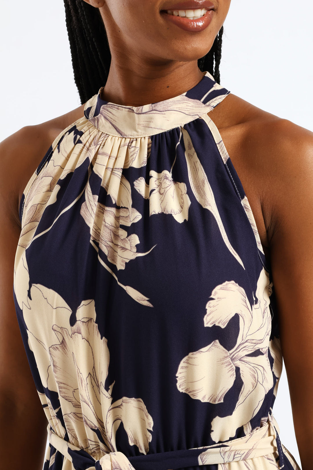 Halter Neck Tiered Maxi Dress - Navy